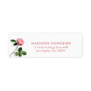 White and pink single rose return address label