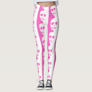 White and pink Skulls pattern Leggings