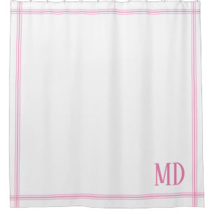 White and Pink Striped Custom Initials Shower Curtain