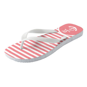 White And Pink Stripes & Nautical Boat Anchor Thongs