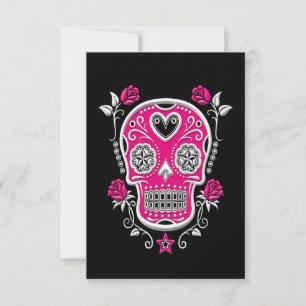 White and Pink Sugar Skull with Roses on Black