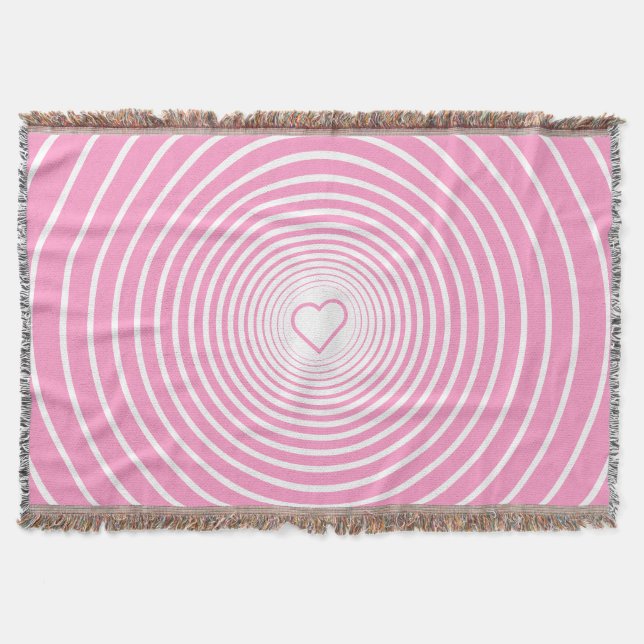 White and Pink Throw Blanket with Heart (Front)
