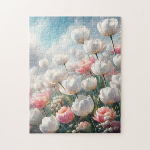 White and Pink Tulips 252 Piece Jigsaw Puzzle