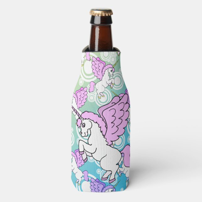 White and Pink Unicorn Bottle Cooler (Bottle Front)