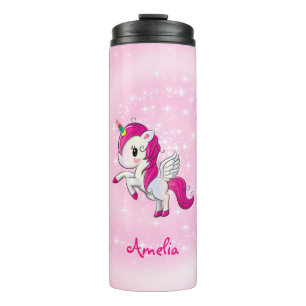 White And Pink Unicorn Thermal Tumbler