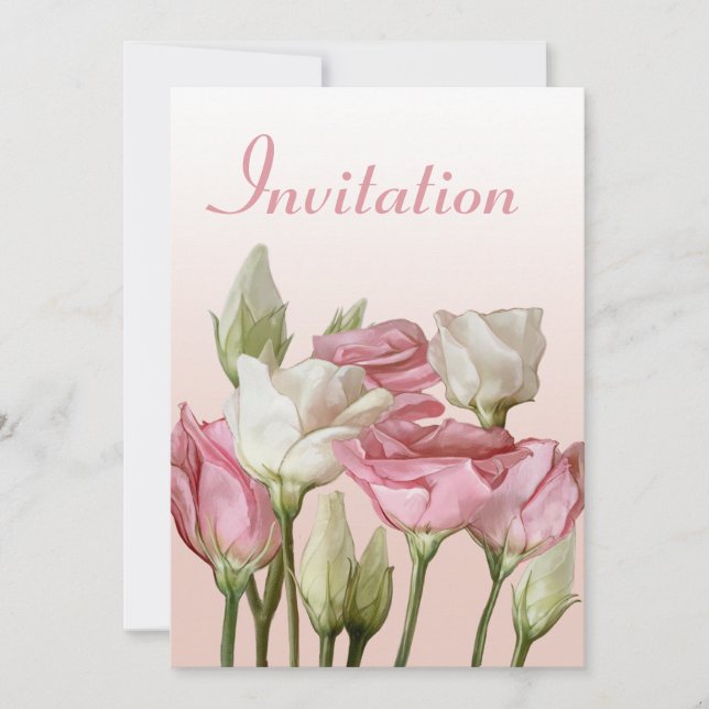 White and Pink Watercolor Roses Wedding Invitation (Front)