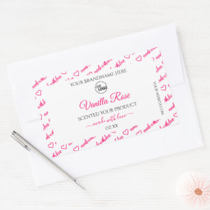 White and Pink Word Cloud Product Labels with Logo