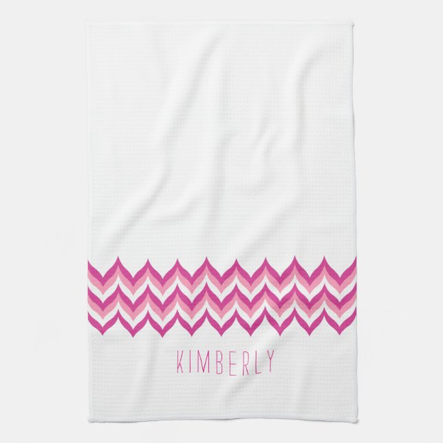 White And Pink Zigzag Chevron Tea Towel (Vertical)