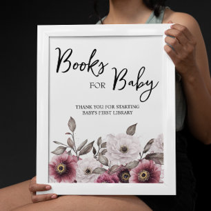 White and Plum Floral Books for Baby Sign
