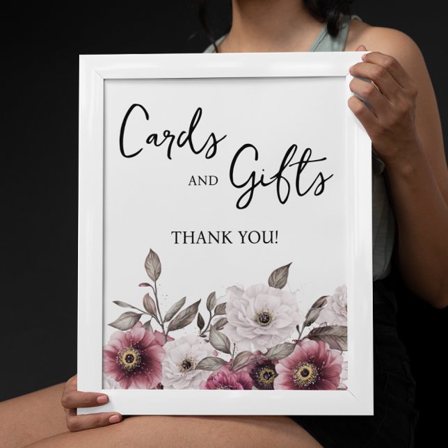 White and Plum Floral Cards and Gifts Baby Shower Poster (Creator Uploaded)