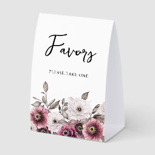 White and Plum Floral Favors Baby Sign