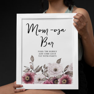 White and Plum Floral Mum-osa-bar Baby Shower Poster