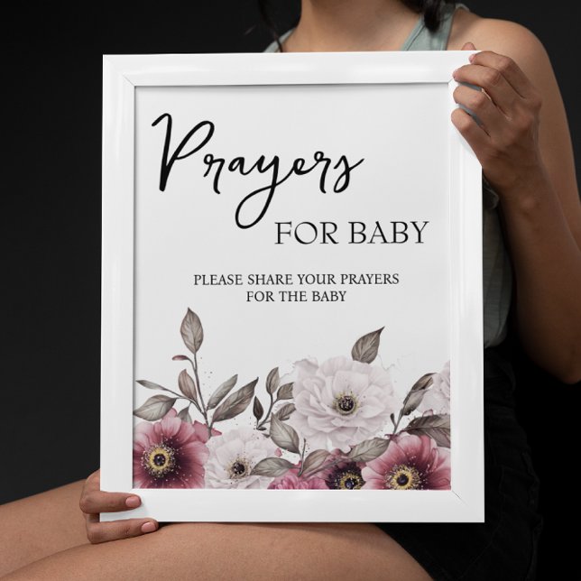 White and Plum Floral Prayers for Baby Sign (Creator Uploaded)