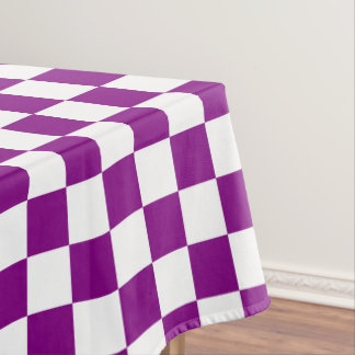 White and purple chequered check cotton dining tablecloth