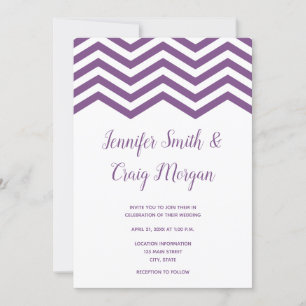 White and Purple Chevron Trim Wedding Invitation