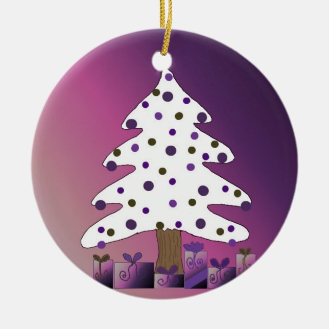White and Purple Christmas Tree Ceramic Tree Decoration (Front)