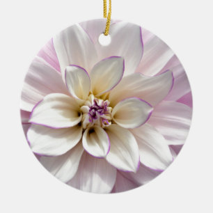 White and purple dahlia flower ceramic tree decoration