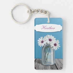 White and Purple Daisy Mason Jar Keychain