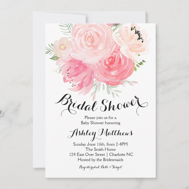 white and purple Floral Bridal Shower Invitation (Front)