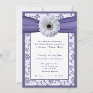 White and Purple Floral Damask Wedding Invitation