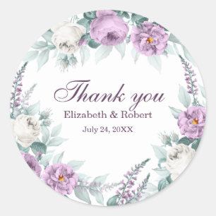 White and Purple Flower Wedding Thank You Sticker