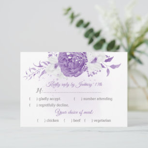 white and purple flowers botanical meal choice RSVP card