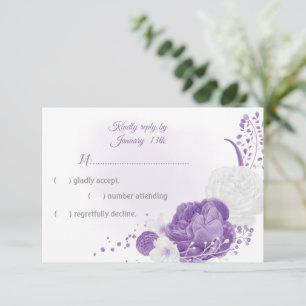 white and purple flowers botanical RSVP card