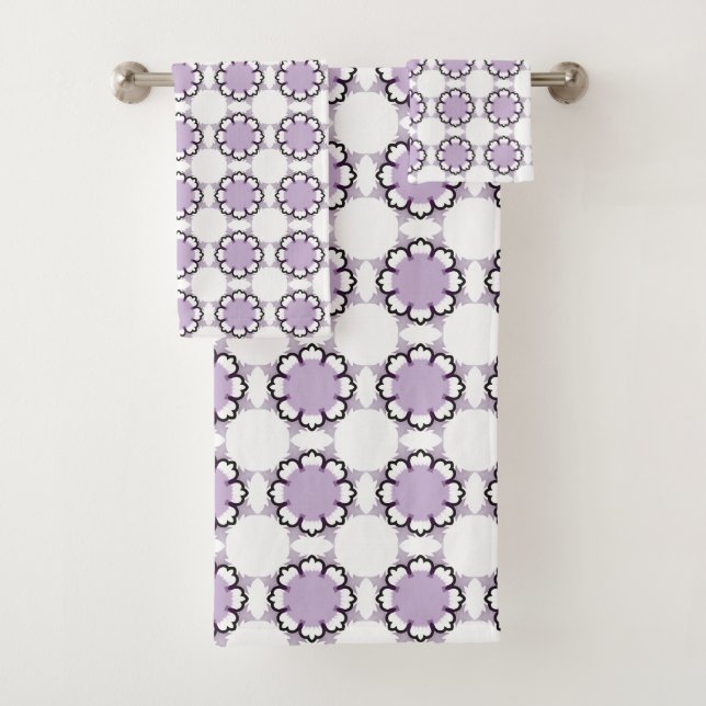 White and purple geometric mandala pattern Towel (Insitu)