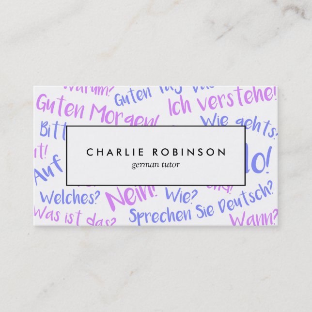 White and purple German tutor business card (Front)