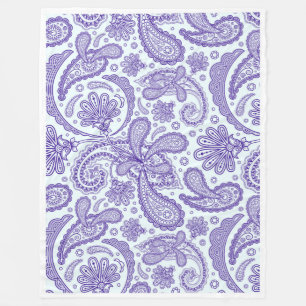 White And Purple Girly Vintage Floral Paisley Fleece Blanket