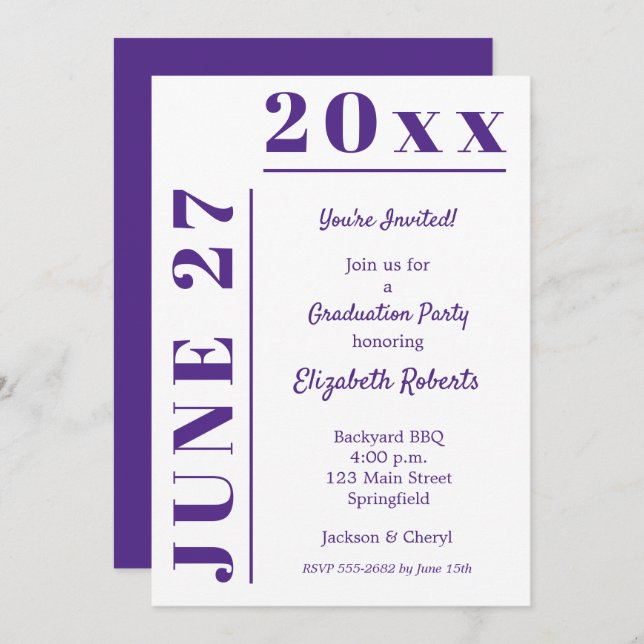 White and Purple Graduation Party Invitations (Front/Back)