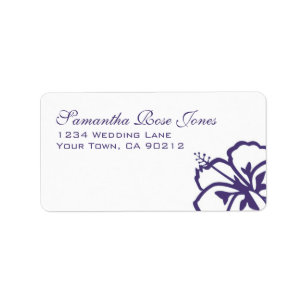 White and Purple Hibiscus Flowers Custom Address Label