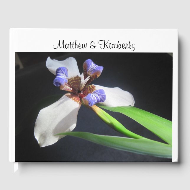 White and Purple Iris Blossom Guest Book (Front)