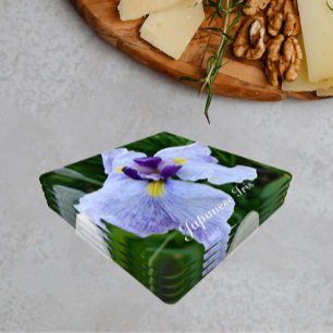 White and Purple Japanese Iris Bloom Floral Coaster Set
