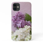 White and purple lilacs on texture