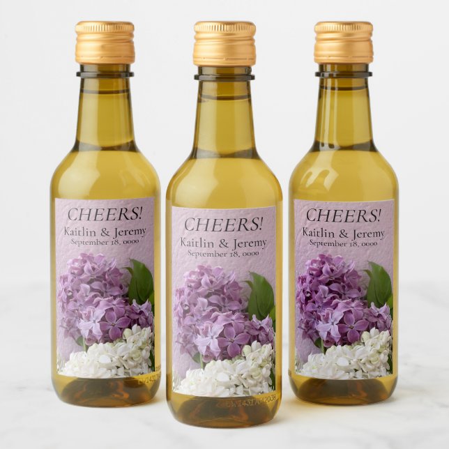 White and purple lilacs on texture wine label (Bottles)
