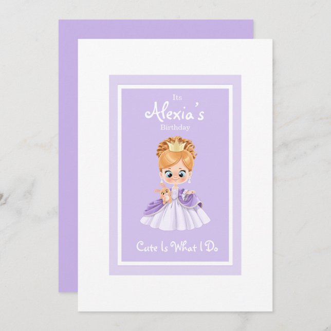 White and purple little princess birthday invitati invitation (Front/Back)