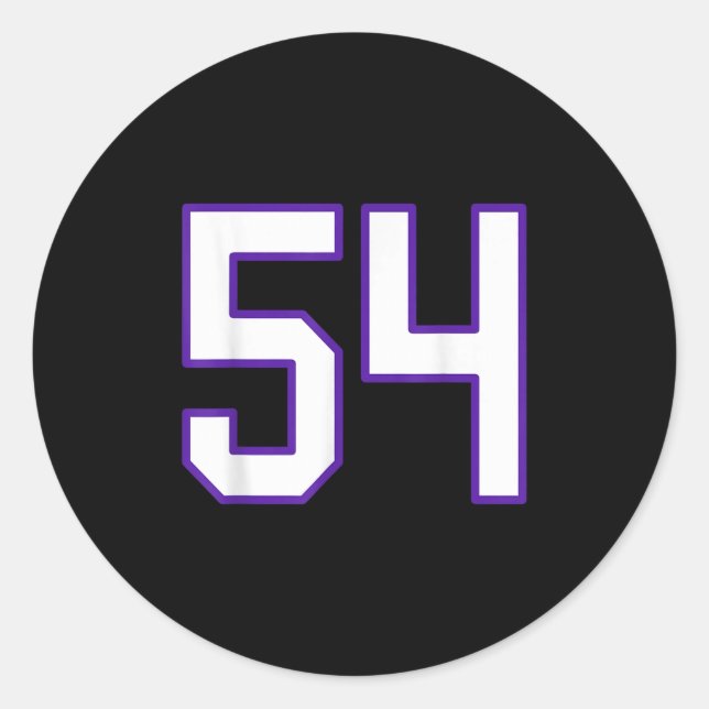 White And Purple Number 54 Jersey Player Uniform # Classic Round Sticker (Front)