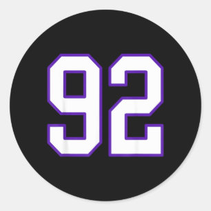 White and Purple Number 92 Jersey Player Uniform Classic Round Sticker