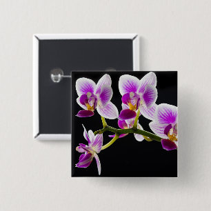 White and purple orchid 15 cm square badge