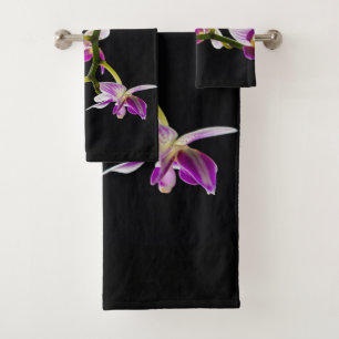 White and purple orchid bath towel set