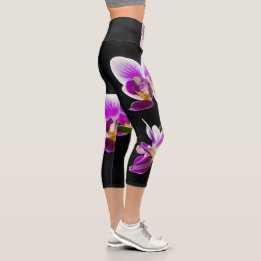 White and purple orchid capri leggings