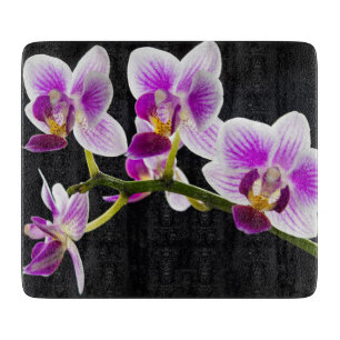 White and purple orchid cutting board