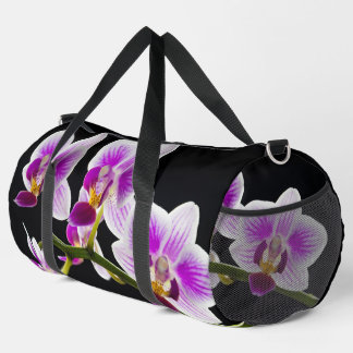 White and purple orchid duffle bag