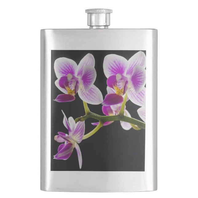White and purple orchid hip flask (Front)