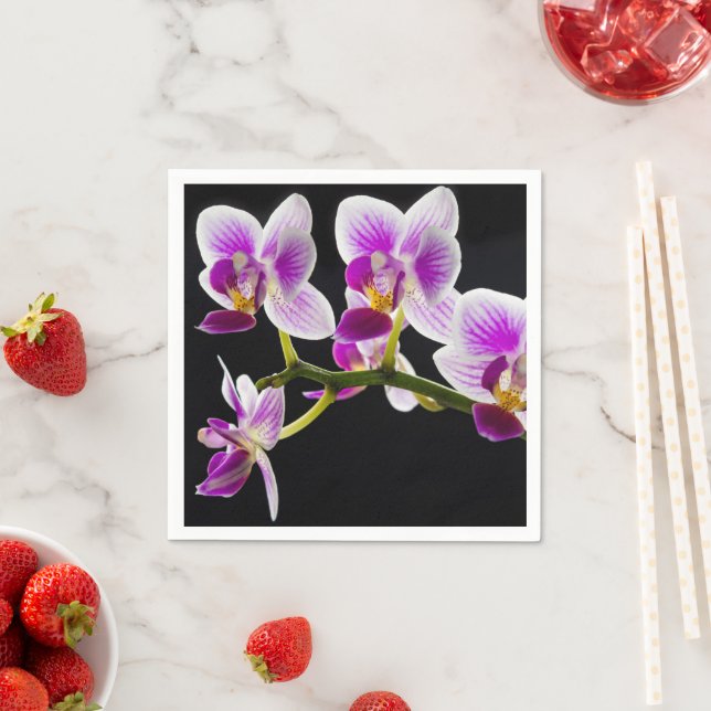 White and purple orchid napkin (Insitu)