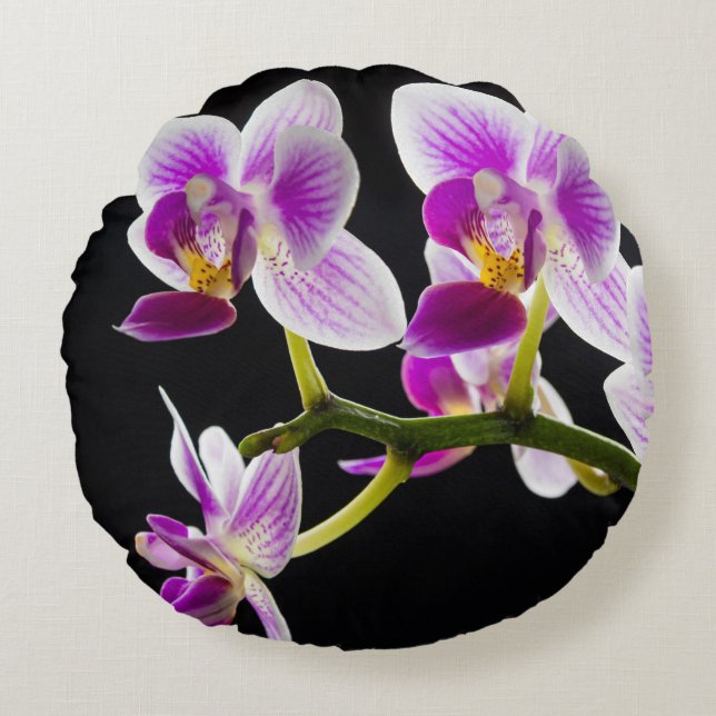 White and purple orchid round cushion (Front)