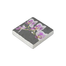 White and purple orchid stone magnet