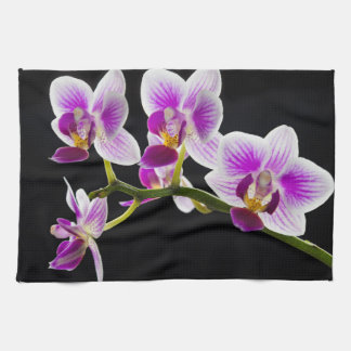 White and purple orchid tea towel
