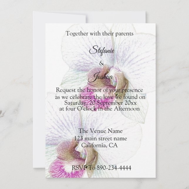 White And Purple Orchid Wedding Invitations (Front)